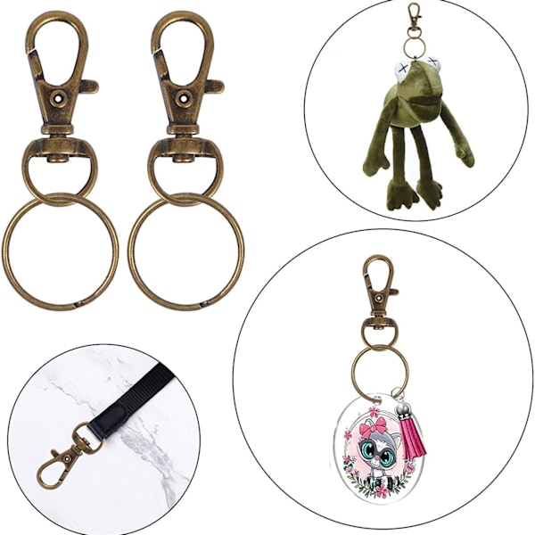 110 stk. Svingbare Hummerlåser, Svingbare Karabinkrok Nøkkelring, Svingbare Kroker med D-Ring Roterbar Nøkkelring, Hummer Nøkkelring for DIY, Vesker, Håndverk