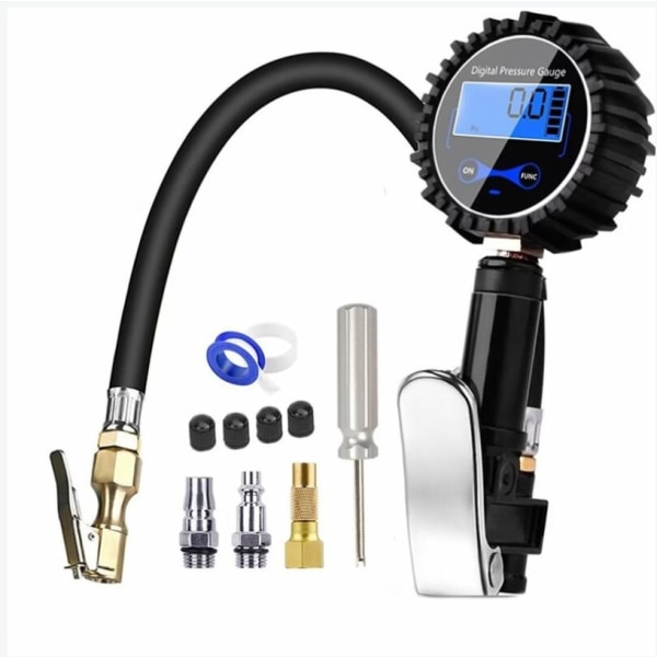Digitalt dæktryksmåler 200 PSI, højpræcist digitalt dæktryksmåler med oppumpningspistol til bil, motorcykel, cykler, LCD-display