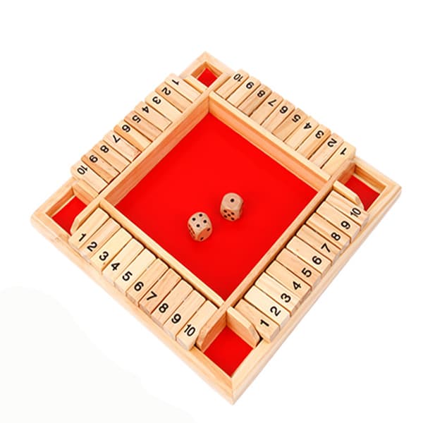 Træbrætspil, 4 spillere Luk boksen terningespil matematik