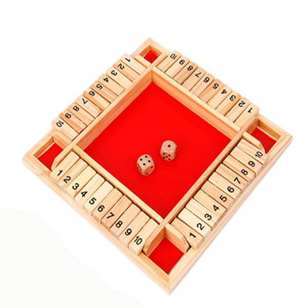 Træbrætspil, 4 spillere Shut The Box Terningspil Math