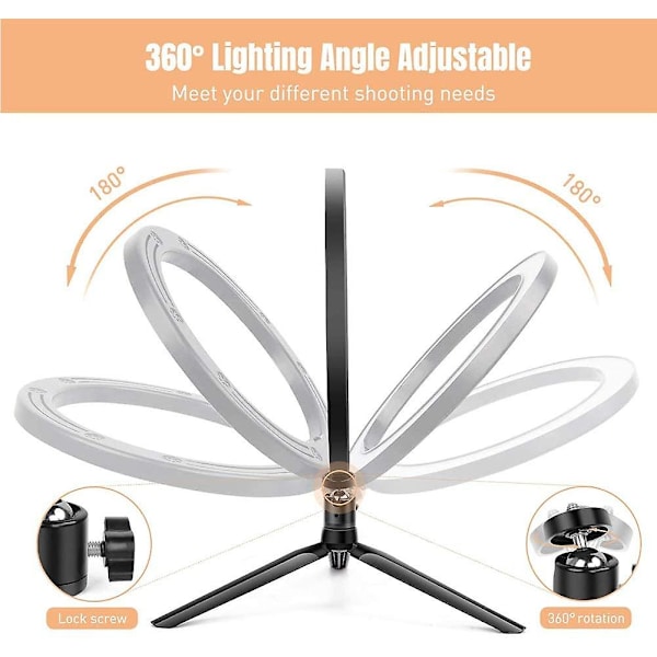 Led Selfie Ring Light Ring Light Stativ Med Fjernbetjening Bord