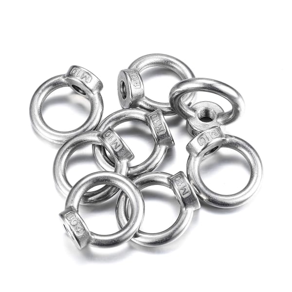 M10 øjebolt, løfteøje, 304 rustfrit stål ringmøtrik, øjeboltskruemøtrikker - 8 stk.