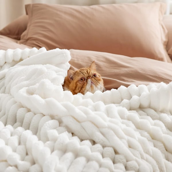 Vit Plyschfilt för Soffa - Supersoft Mysiga Filtar för Kvinnor, Söt Liten Fleecefilt för Flickor, 100*150 cm