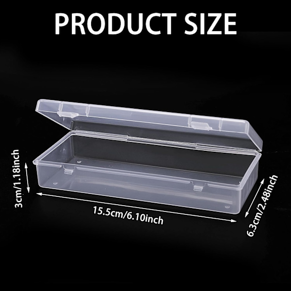 Set med 3 små genomskinliga rektangulära förvaringslådor i plast med gångjärnslock för pärlor, smycken och hantverk (15,5 x 6,5 x 3 cm)