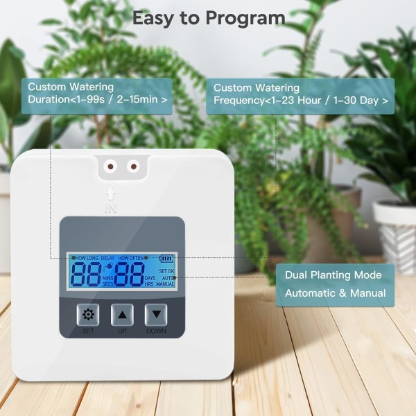 Innendørs dryppsett for planter, automatisk vanningssystem med 30 dagers programmerbar timer
