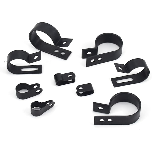 200 stk Nylon Kabelbindere-R, P-klips Nylon Plast Rørklemmer, Ø 5/6/9/12/19/28mm (Svart)