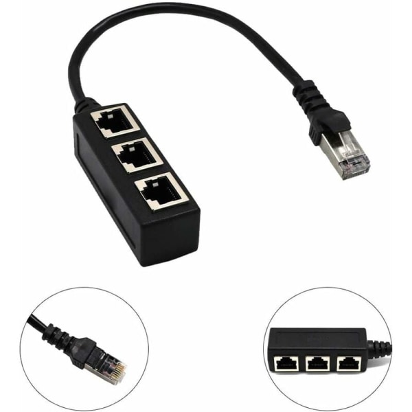RJ45 Nätverk 1 till 3 Port Ethernet Adapter Adapter Kabel Nätverkskabel Split