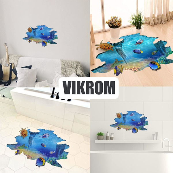 3D-lattiatarrat, meriaiheinen kylpyhuoneen sisustus, vedenalainen lattiatarra, 3D-tapetti