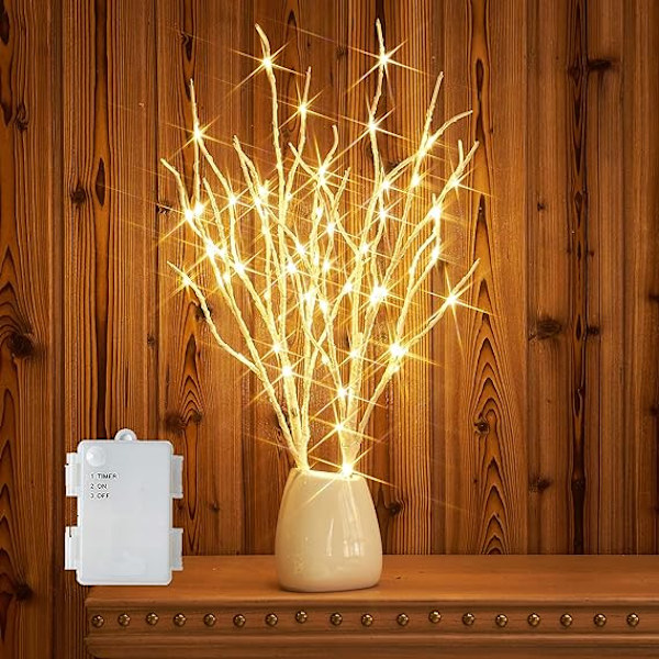 Lystede birkegrene 80 cm 100 hvide pile LED batteridrevet med timer