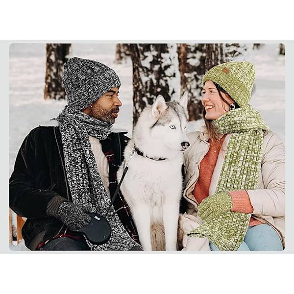 Dam vinter varm mössa mössa ull stickad mössa halsduk handskar set