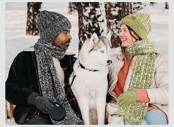 Kvinners Vinter Varm Lue Hette Ull Strikket Hette Skjerf Hansker Sett