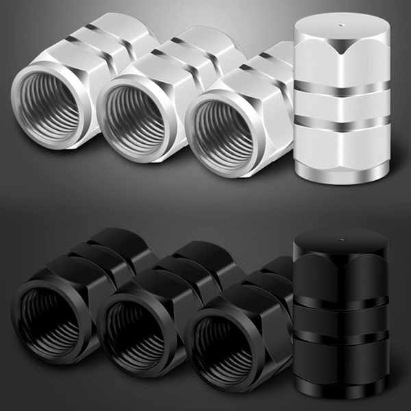 8 stk. dækventilhætter i aluminiumlegering, sølv/sort, 16*9 mm