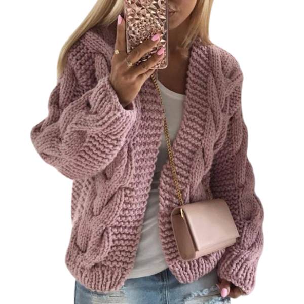 Höstvridna stickade damtröjor Cardigan Varm förtjockning Cardigans (Storlek: XL)