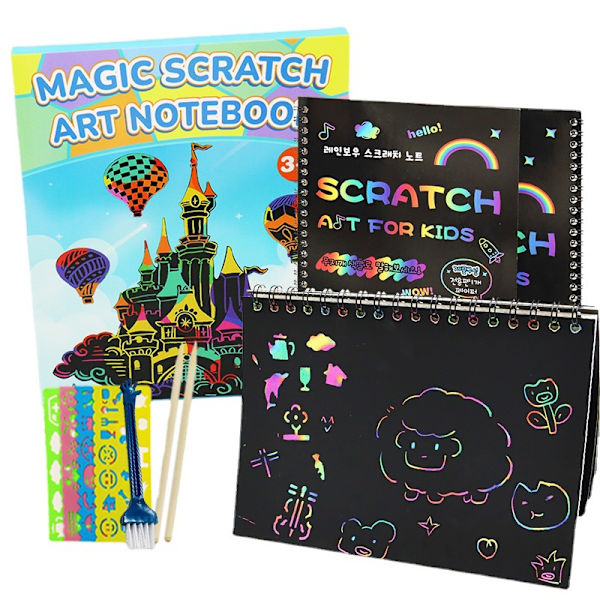 Regnbågs-skrapbok för barn: Craft Magic Paper Presentset Färgläggning Målningstillbehör Kit för tonåringar Flickor Pojkar Födelsedagsfest 3-6 år Gamla Favoritaktiviteter Roligt lärande