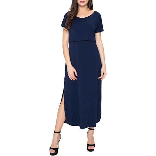 Maternity kjole til amning - lang kjole med split til amning - XL