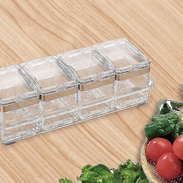 Akryl genomskinlig kryddbox separerbar kryddhylla burk salt socker arrangör C