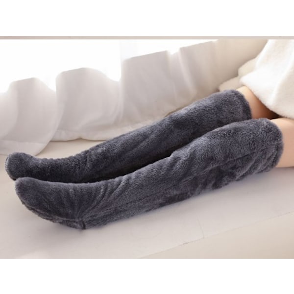Dame Overknees Fuzzy Sokker Slippers Strømper Vinter Fluffy Lårhøye Bevarmere Plysj Sovesokker