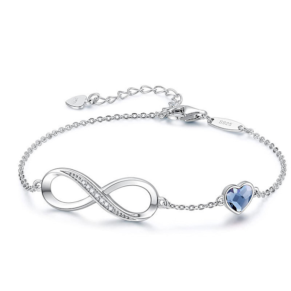 Infinity Hjärta Symbol Charm Länk Armband för Kvinnor Sterling Silver