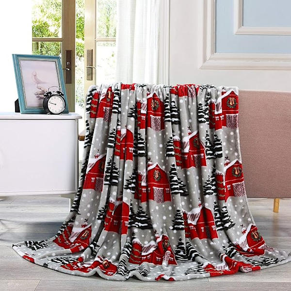 Elegant Comfort Lyxig Super Mjuk Jultryckt Fleecefilt - Jultema Heminredning Fuzzy Varm och Mysig Pläd för Vinterbädd, Soffa och G