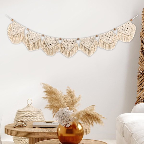 Macrame väggdekor, Boho Chic väggdekor vävd Macrame, väggkonstdekor fransbanner