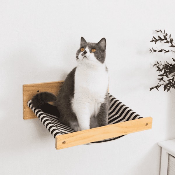 Katt Hängmatta Katt Sitthylla Väggmonterad Hylla Håller Upp Till 22 Lbs, Canvas Stripe