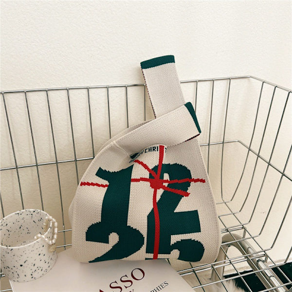 Niche design fargeblokk strikket håndveske, 20*35cm