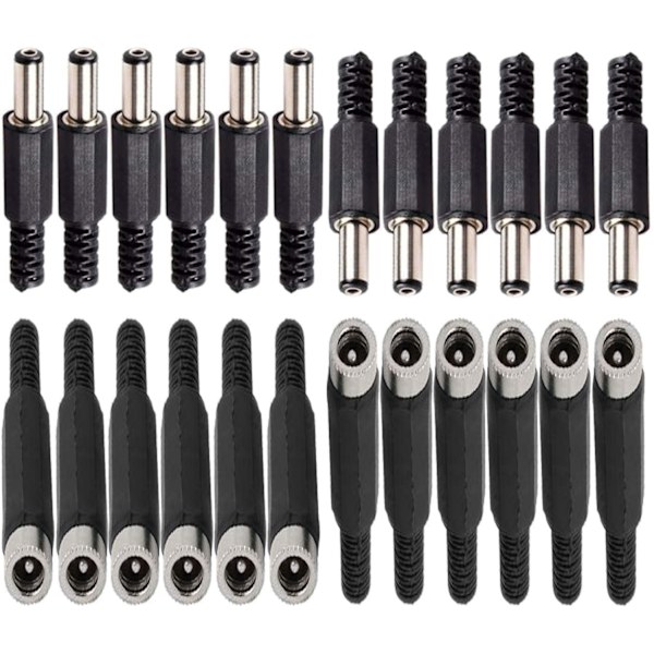 12 kpl DC-liittimiä paneeliin asennettava pistorasia 2,1 mm x 5,5 mm/2,5 mm x 5,5 mm, 12 kpl