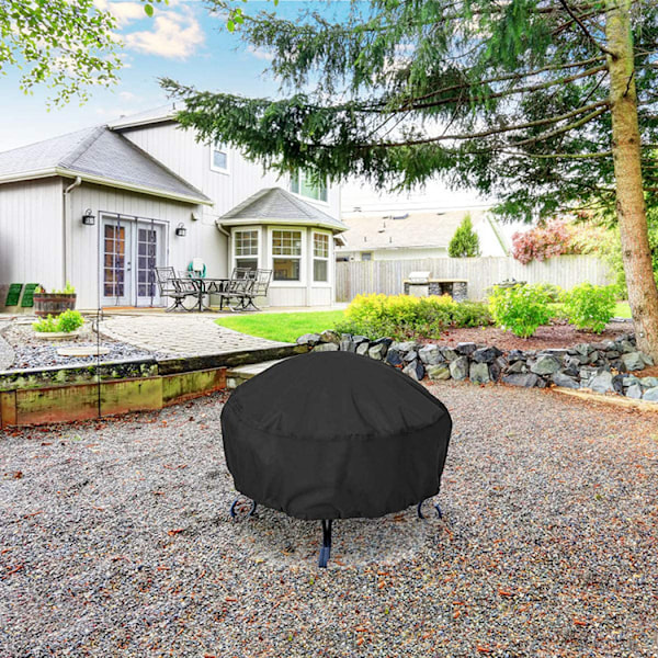 Beskyttende trekk for hage-bålpanne, terrasse, bålpanne i 210D Oxford-stoff, vanntett og rivefast, rund, svart, 85 x 40 cm