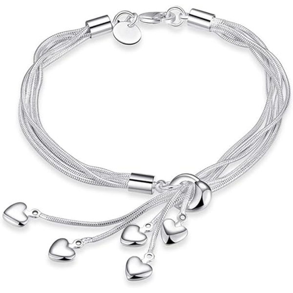 Femtrådig kedjearmband med fem hjärtan i sterlingsilver