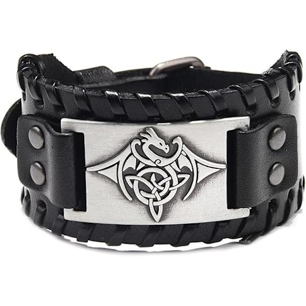 Flygande drake Totem läderarmband, Vintage Viking Totem armband, brett läder keltisk knut armband, modearmband för män