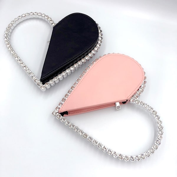 Sød Mini Hjerteformet Aften Clutch Taske, Rhinestone Diamant Ramme Bryllup