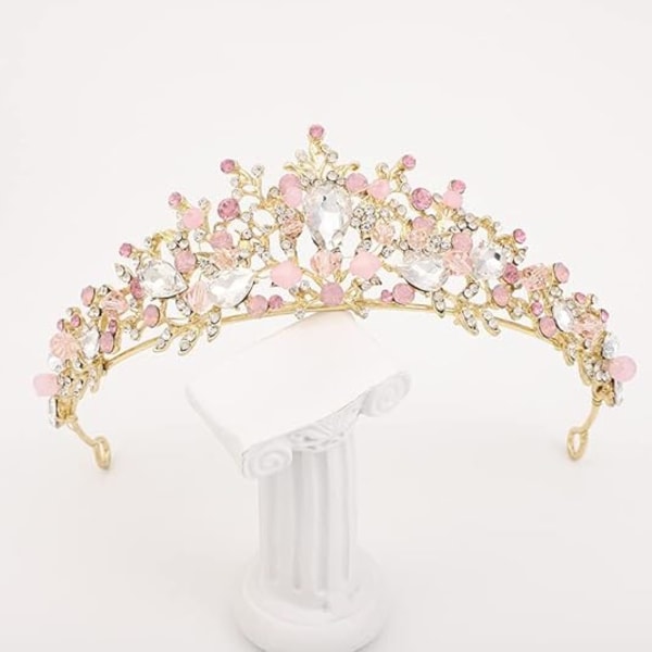 Barn Rosa Kristall Tiara Flickor Prinsessa Kostym Rhinestone Krona H