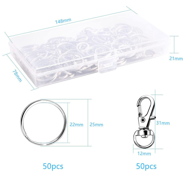 100 stycken Karabinkarbinhakar (50 Swivel Karabinkar + 50 Nyckelringar), Nyckelringsklämma, Hummerlås för DIY-smyckestillverkning