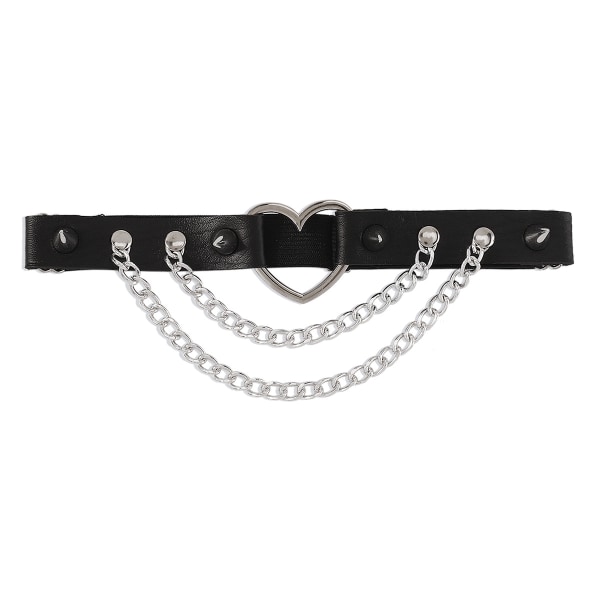 PU-nahkaa simuloitu goottilainen punk-hopea sydän choker-jalka rengas