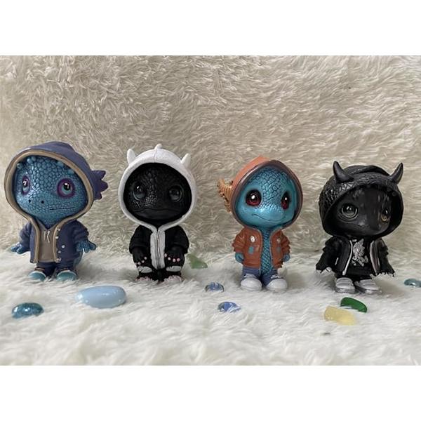 4-pack coola drakfigurer - Unika handgjorda drakstatyer i harts - Söta baby drak prydnader - Mini dinosaurieskulpturer - Skrivbordsdekoration - Gåvor