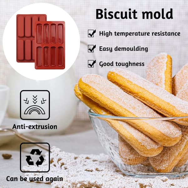 Pieces Silikone Müslibarforme 8 Hulrum Rektangulær Silikoneform Non-Stick Cookieform kompatibel med Brød, Kage, Chokoladebar, Granolabar, Kiks