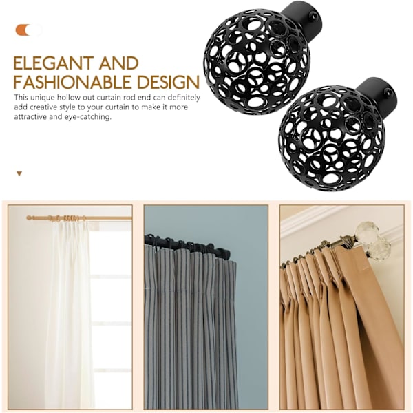 1 par aluminiumlegering gardinstangfinialer for hjemmets vindusgardin (svart)