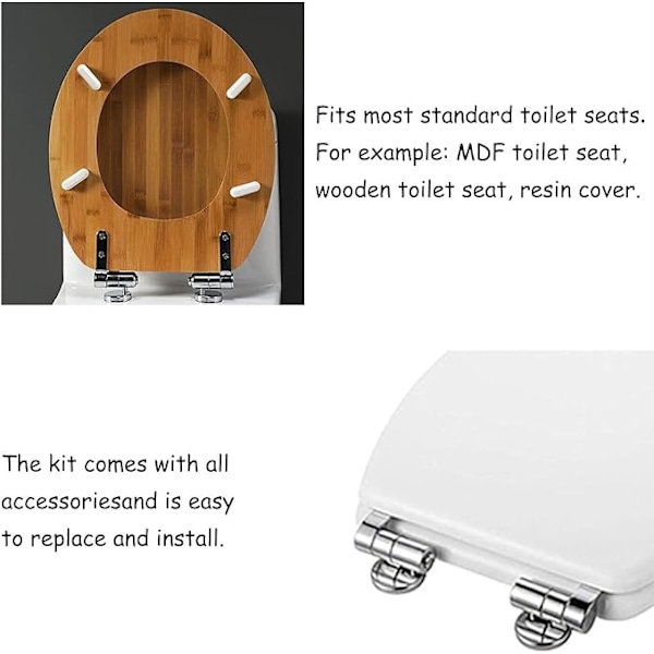 Toalettsetehengsel, erstatningsfeste for toalettsete, toalettsetehengsler, for toalettseter i treharpiks - 2 stk