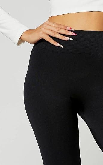 Premium Dame Uldforet Leggings Højtaljet Sort
