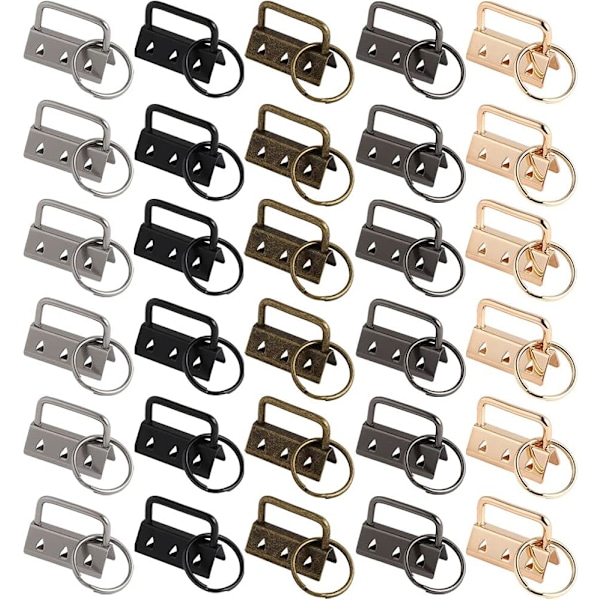 30 Pieces Key Fob Hardware, 32mm Webbing Buckle with Key Ring, Key Fob Hardware and Wristlet, for Key Straps, Zipper, Shoulder Bag, DIY Straps (5 Col