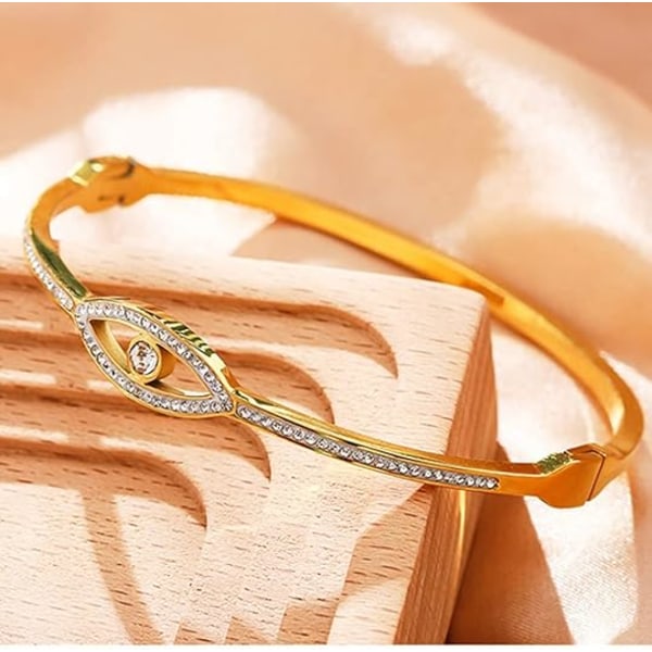 Liten rustfritt stål Evil Eye of Gold Cocktail Party Bangle