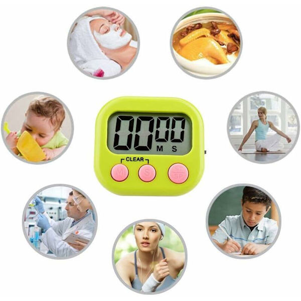 4 stk. Stopur, Digitalt Elektronisk Timer Madlavningstimer Ur med Magnetisk B