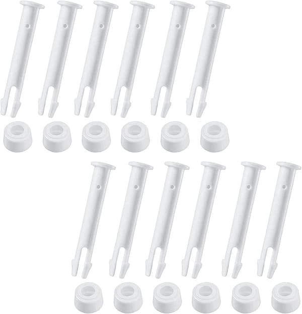 12-pack 7 cm plastpoolkopplingsstift med 12 gummipackningar