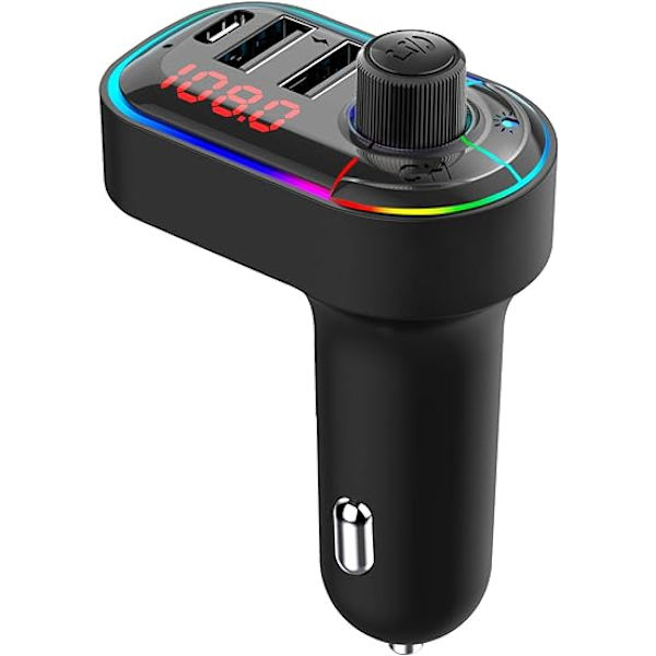 Bluetooth FM-sender, Bluetooth MP3-spiller trådløs radioadaptersett FM-sender billader med doble USB-porter, håndfri samtale, støtte for SD-kort og USB-flash-stasjon