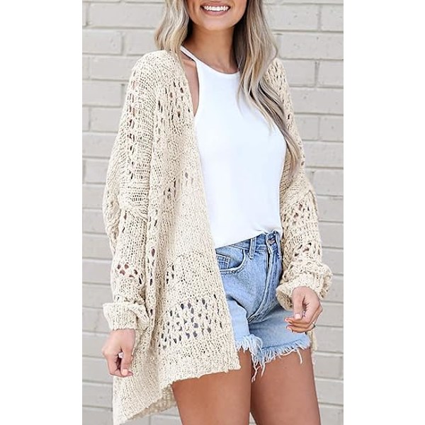Hæklet Cardigan Kimono Boho Langærmet Letvægts Blød Oversized