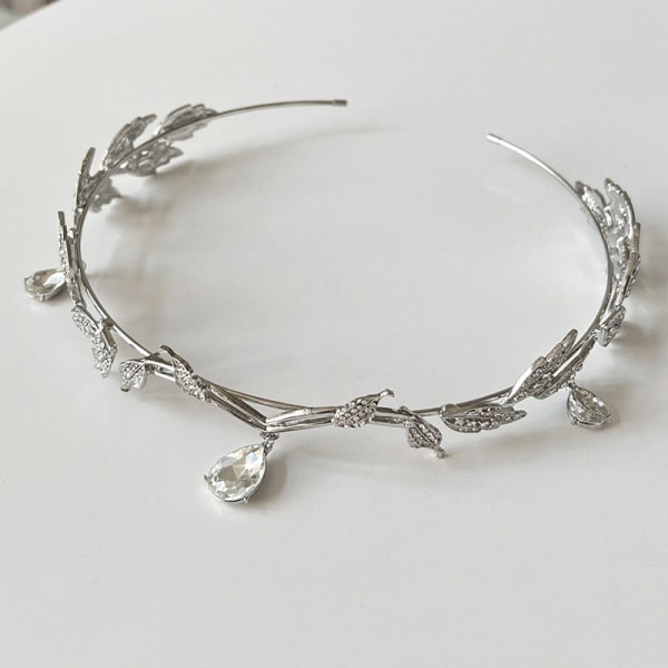 Bröllopskrona Tiara för brudar, Kristallhänge Tiara Hårband för bröllop