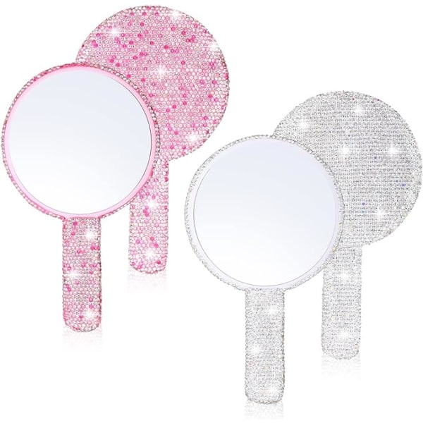 2 st Rhinestone Hand Mirror Bröllop Bling Hand Held Mirrors Ador