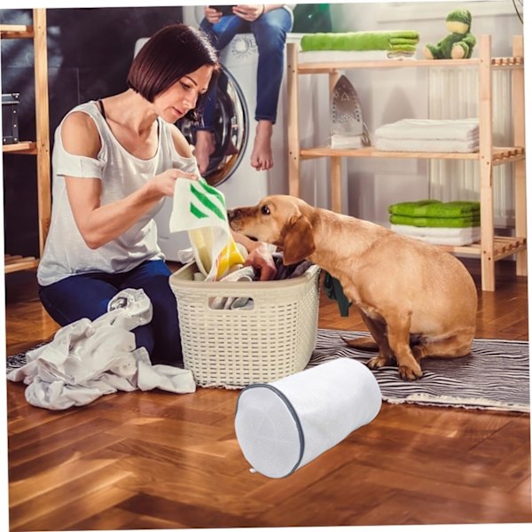 4 stk Skopose Mesh Tørkenett Vask Toalettsak Pose Sokker BH Mesh Sikker Vaskpose Hvit Sylinder Vaskpose Polyester