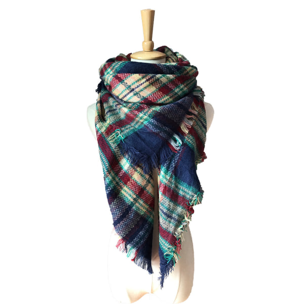 Plaid Blanket Scarf Winter Fall Navy blue Scarfs for Women, Warm Soft Chunk