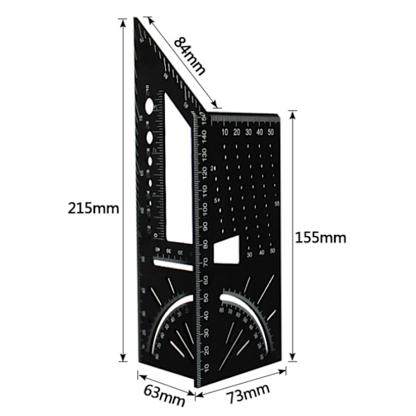 3D snekker vinkel aluminiumlegering 90 til 45 grader profesjonell vinkel linjal 3D snekker linjal gjæresnekring trebearbeiding tre snekkerverktøy 63 x 215 x 73